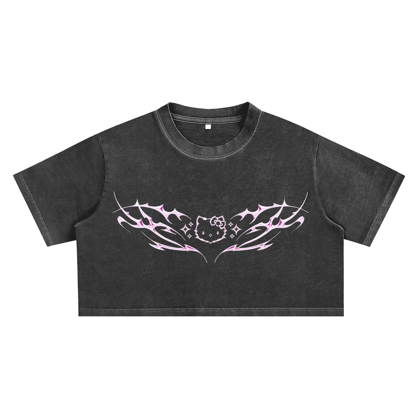 Cyber Kitty Washed Crop Top - The Shadow Archive