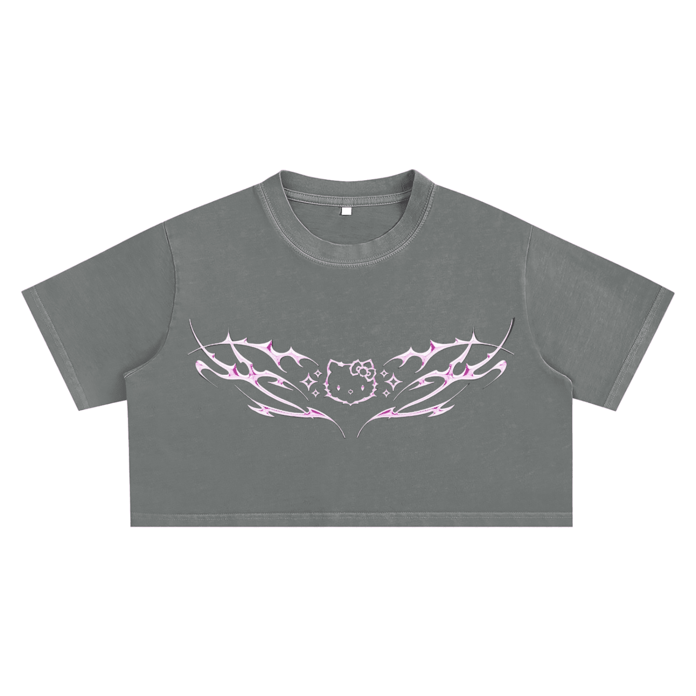 Cyber Kitty Washed Crop Top - The Shadow Archive