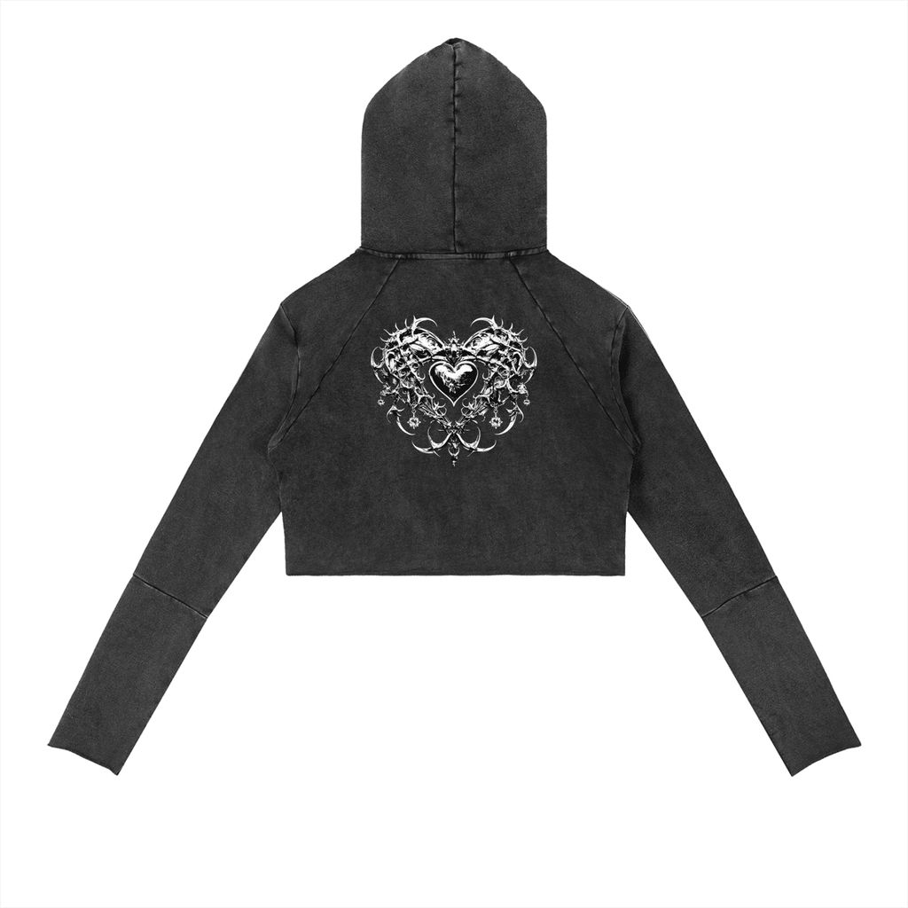 Gothic Washed Raw Edge Hoodie - The Shadow Archive