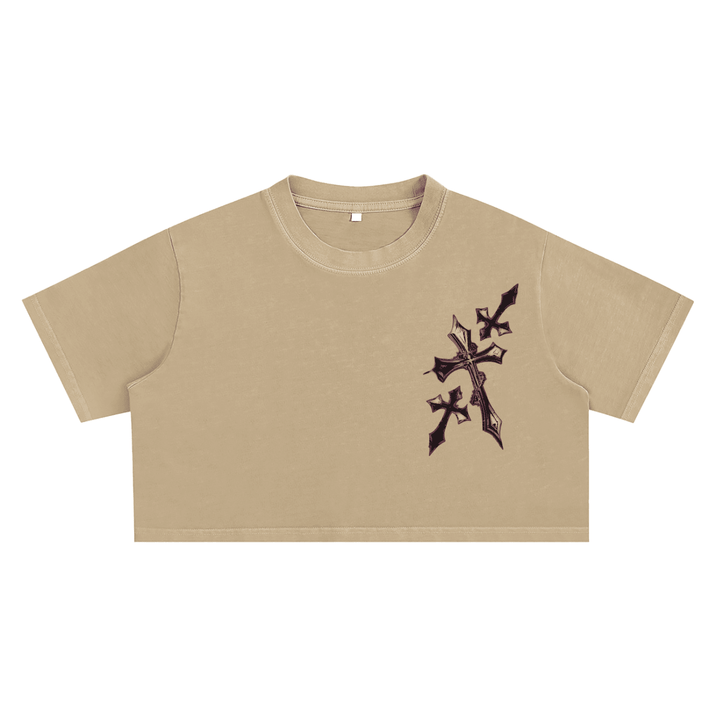 Gothic Cross Washed Crop Top - The Shadow Archive