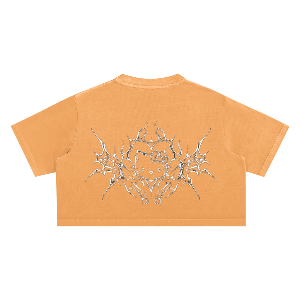 Cyber Kitty Washed Crop Top - The Shadow Archive