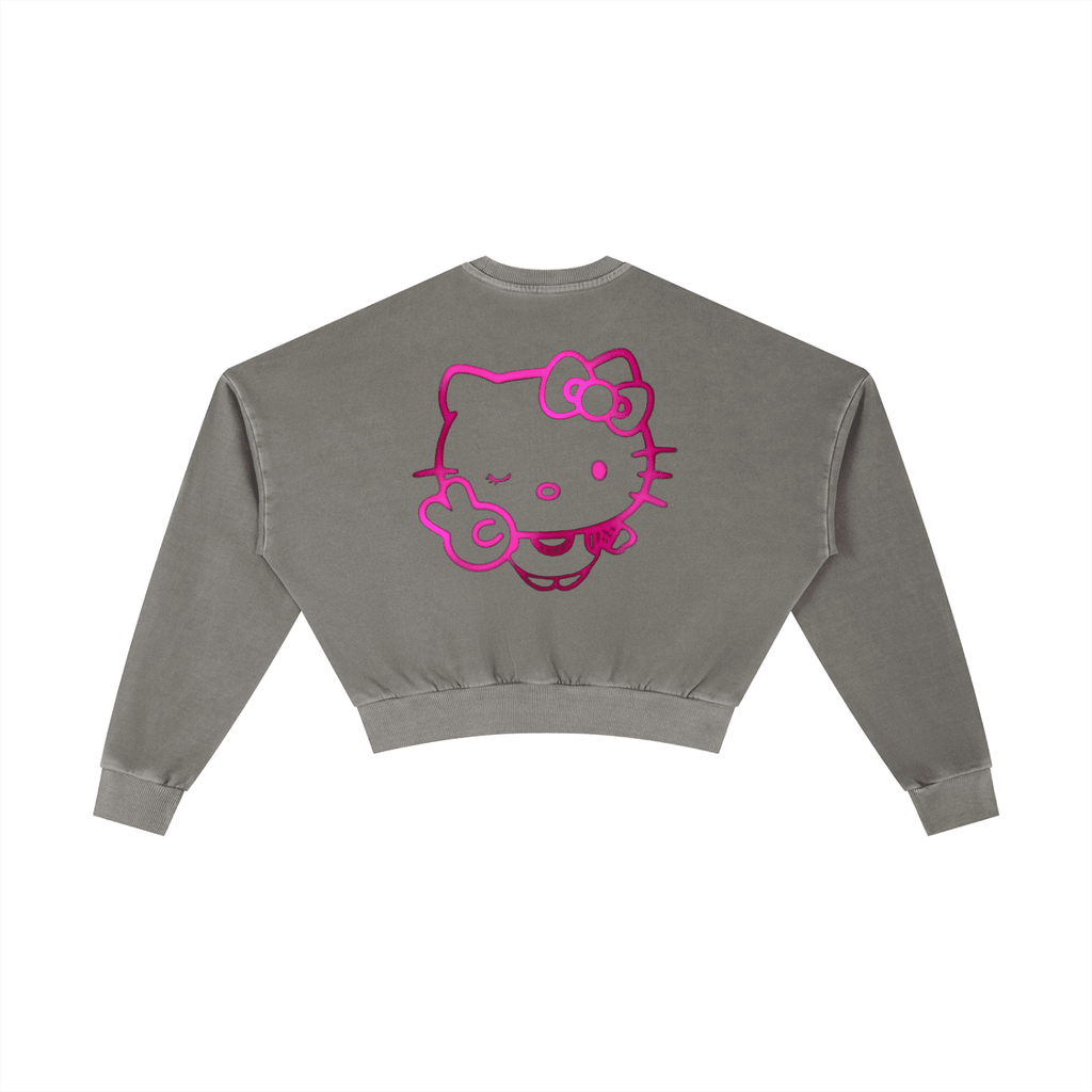 Kiss Me Kitty Washed Cropped Sweatshirt - The Shadow Archive