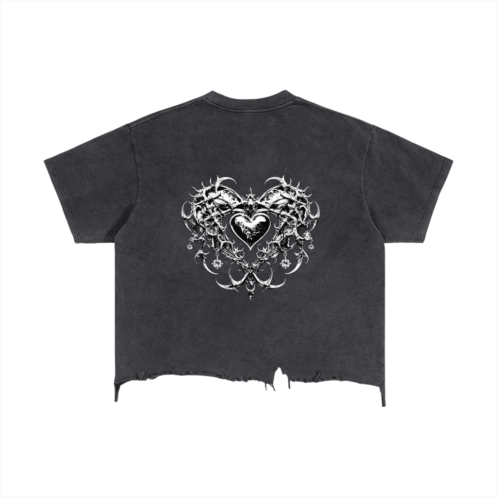 Punk Kitty Washed Distressed Hem T-Shirt - The Shadow Archive