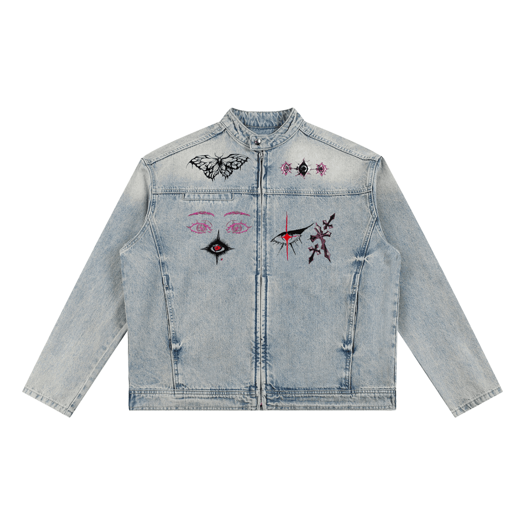 Manipulation Washed Zip Denim Jacket - The Shadow Archive