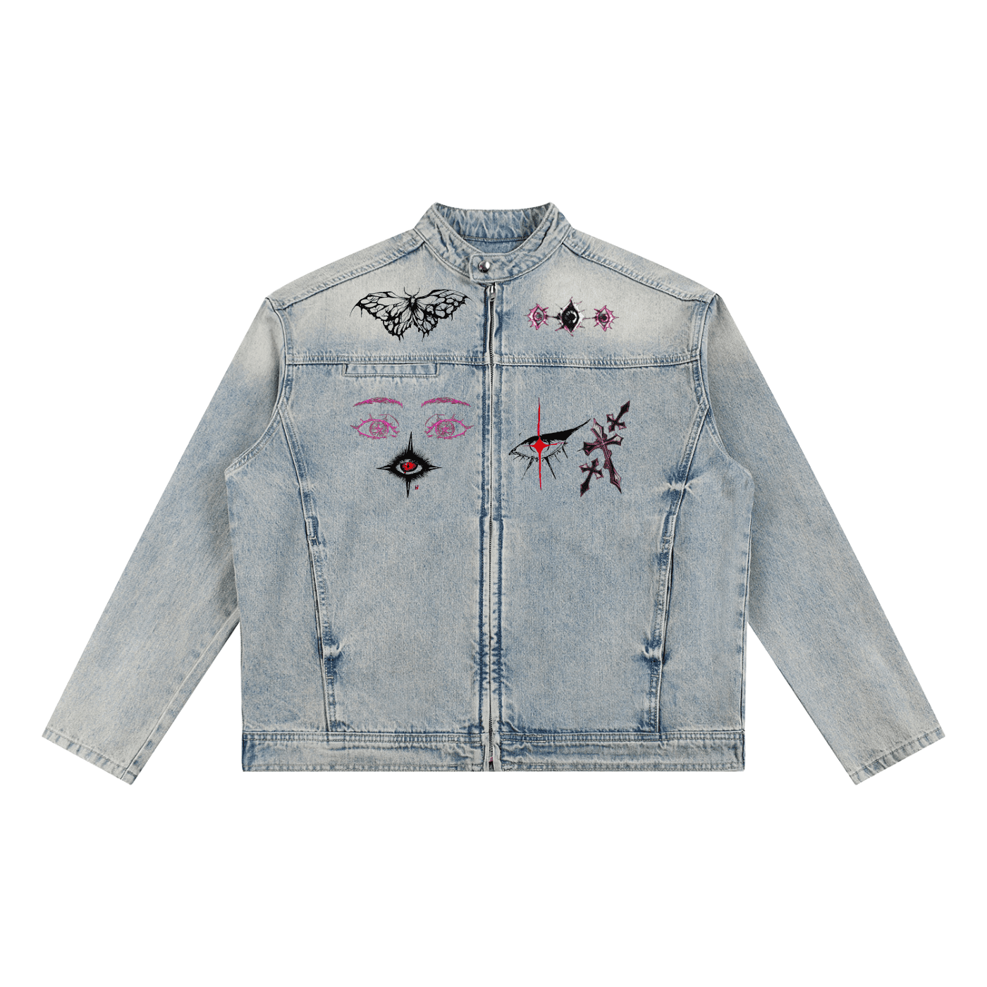 Manipulation Washed Zip Denim Jacket - The Shadow Archive