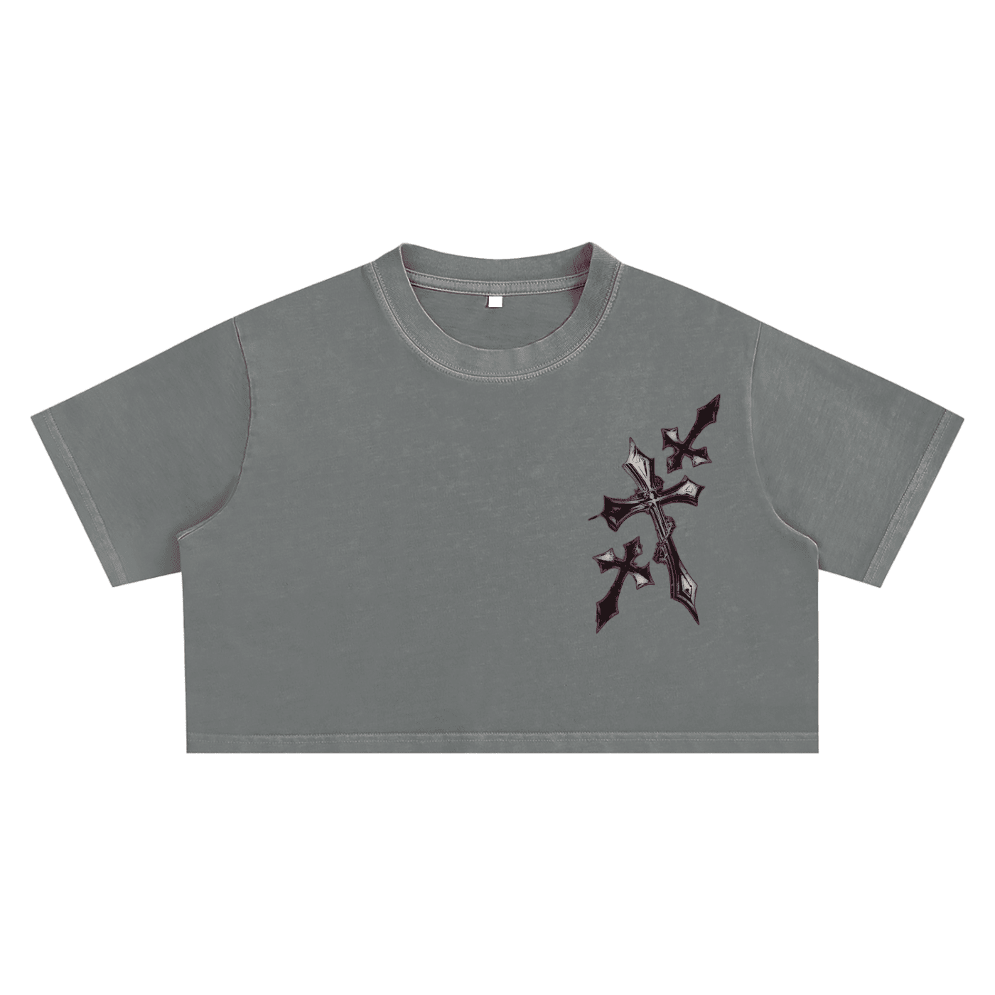 Gothic Cross Washed Crop Top - The Shadow Archive