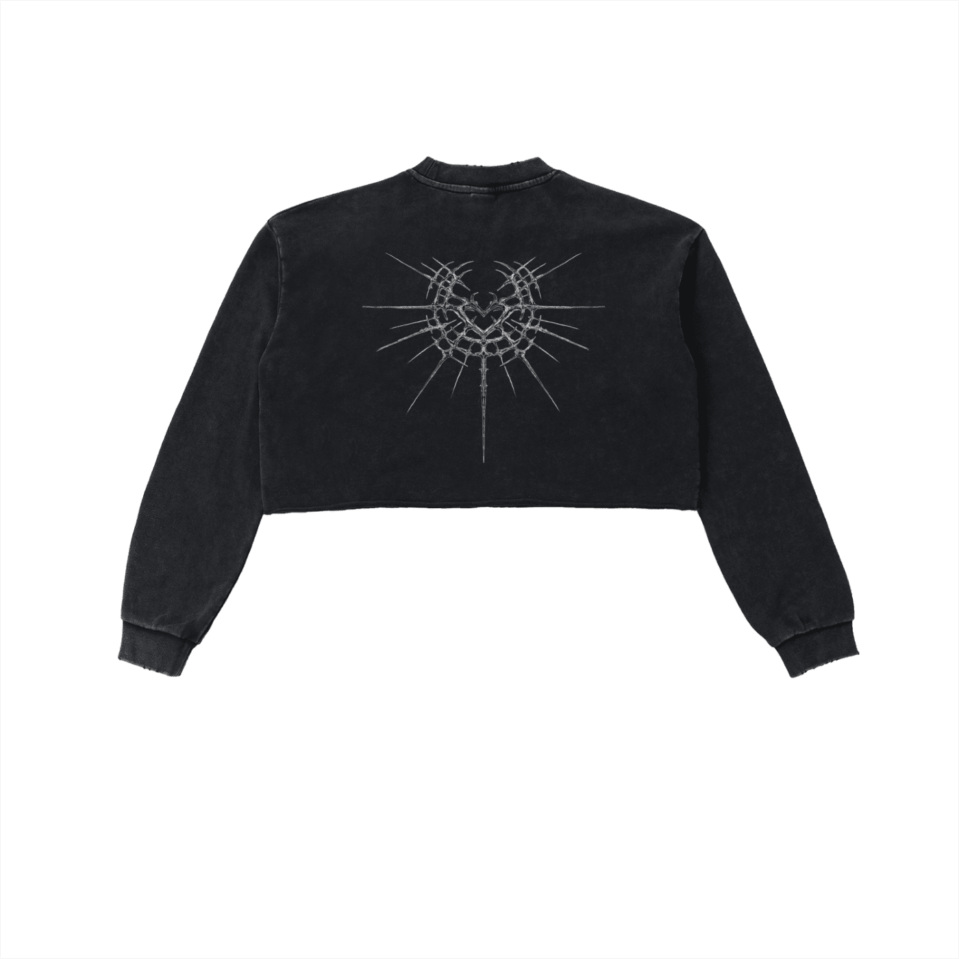 Cyber Kitty Washed Raw Edge Crop Sweatshirt - The Shadow Archive