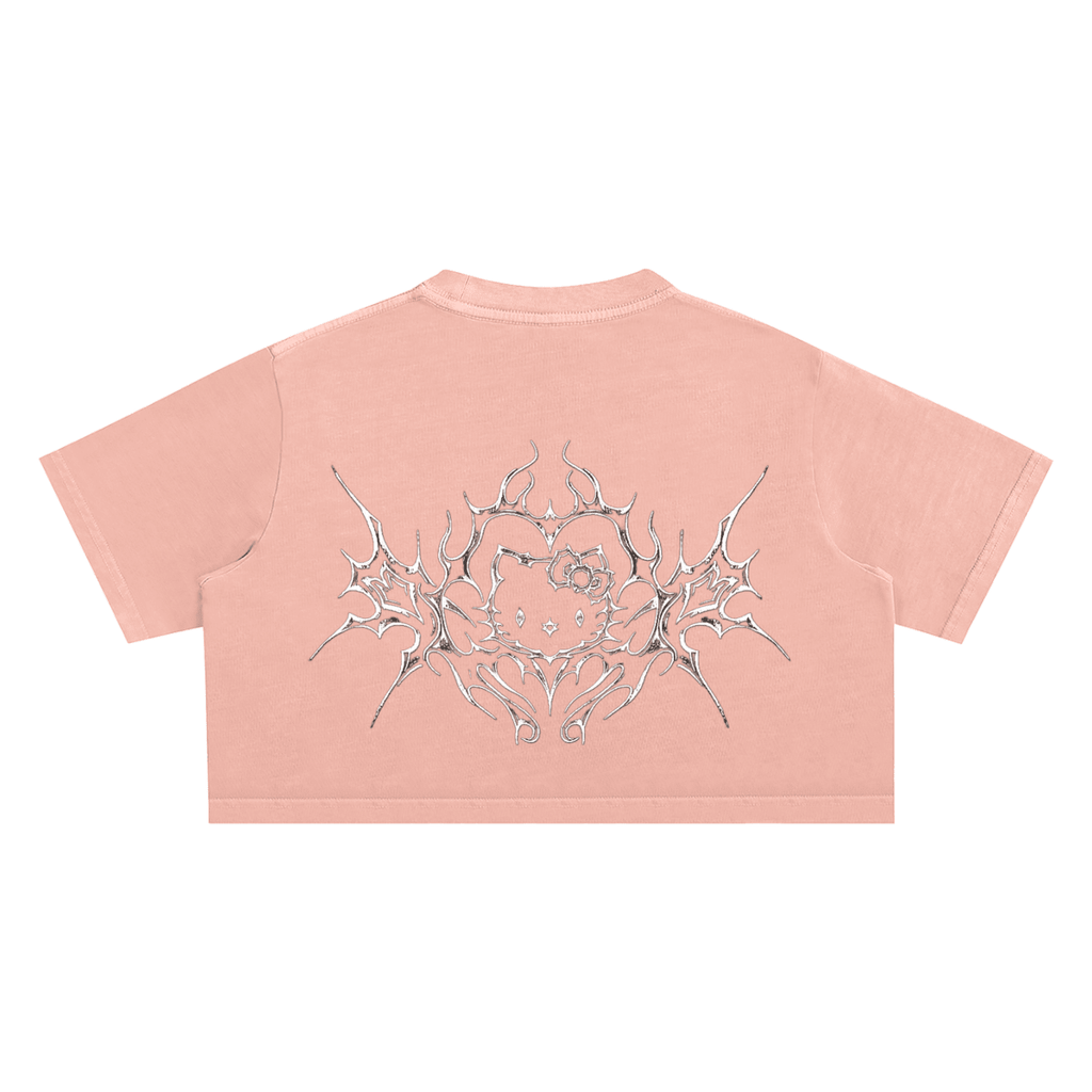 Cyber Kitty Washed Crop Top - The Shadow Archive