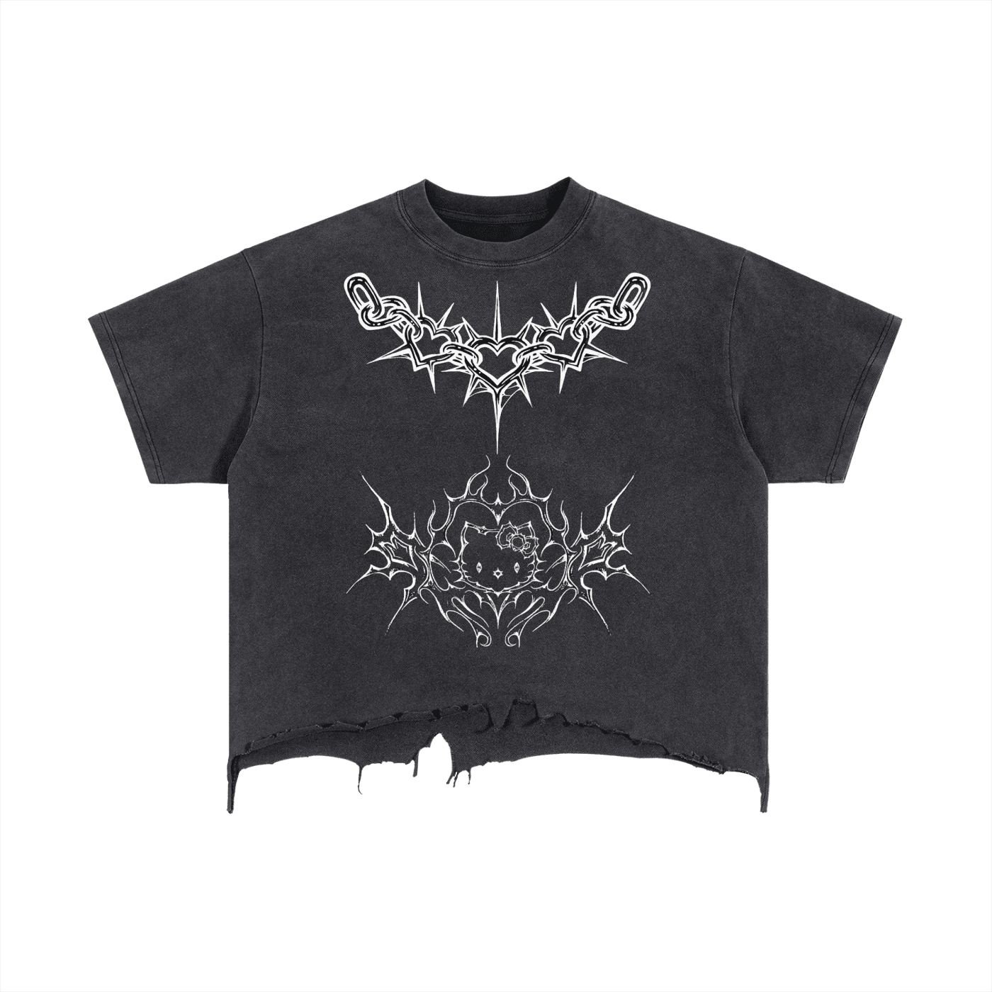 Punk Kitty Washed Distressed Hem T-Shirt - The Shadow Archive
