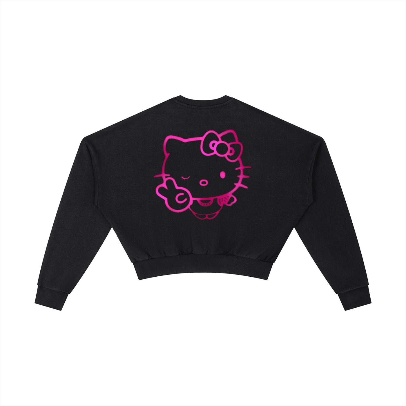 Kiss Me Kitty Washed Cropped Sweatshirt - The Shadow Archive