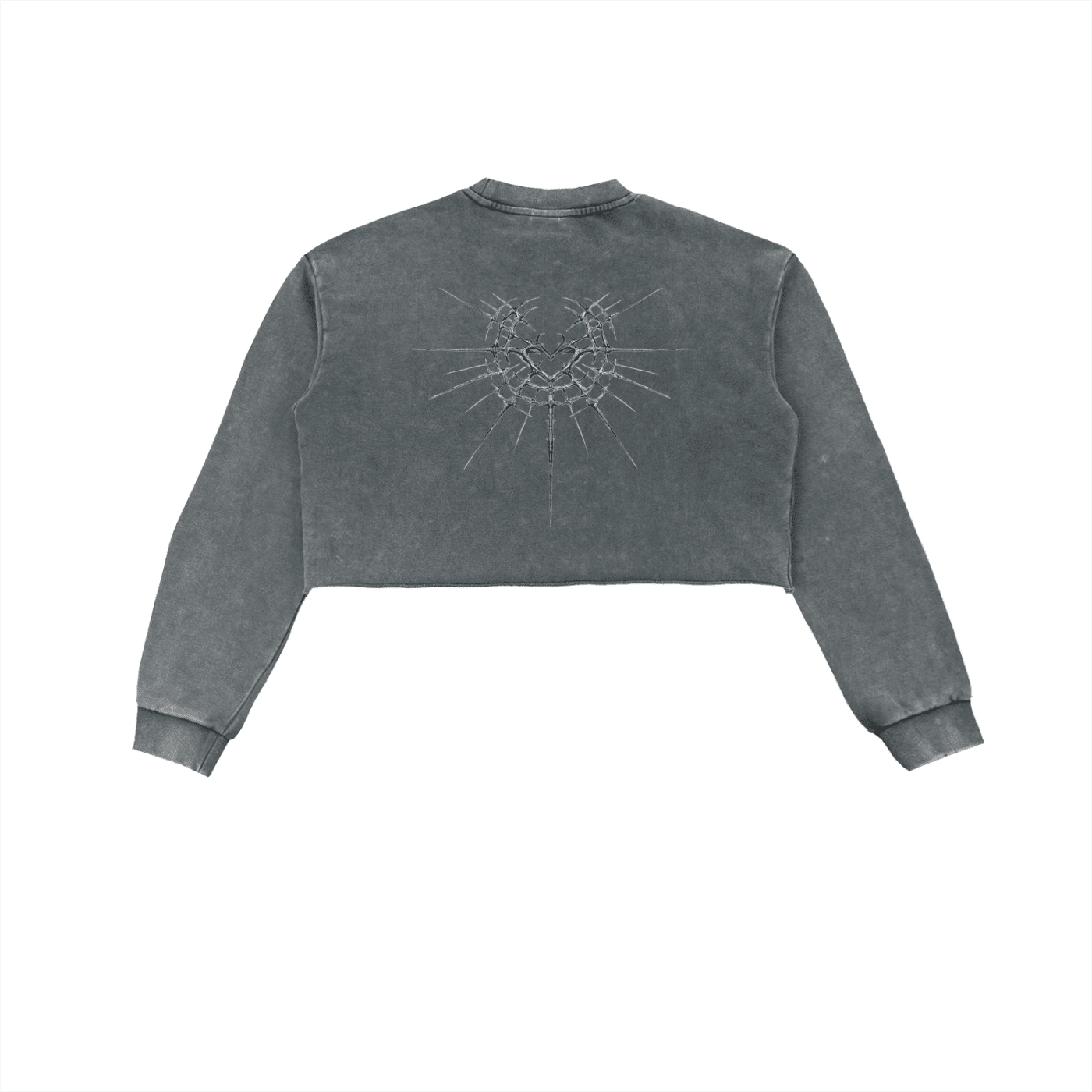 Cyber Kitty Washed Raw Edge Crop Sweatshirt - The Shadow Archive