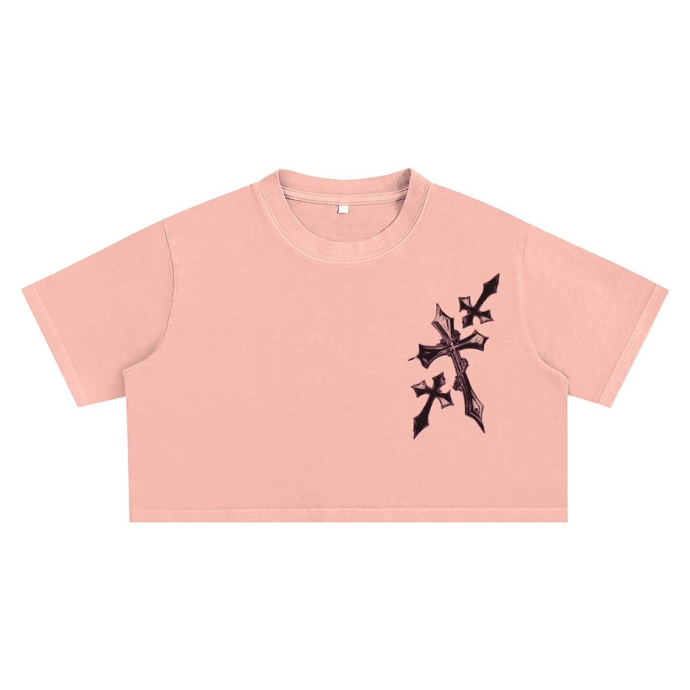 Gothic Cross Washed Crop Top - The Shadow Archive