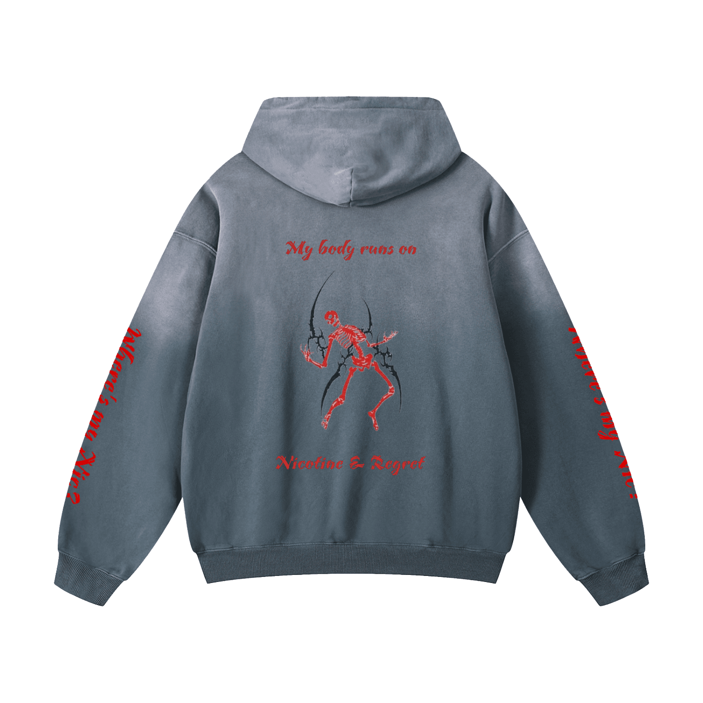 Nicotine & Regret Heavyweight Sunfade Oversized Hoodie - The Shadow Archive