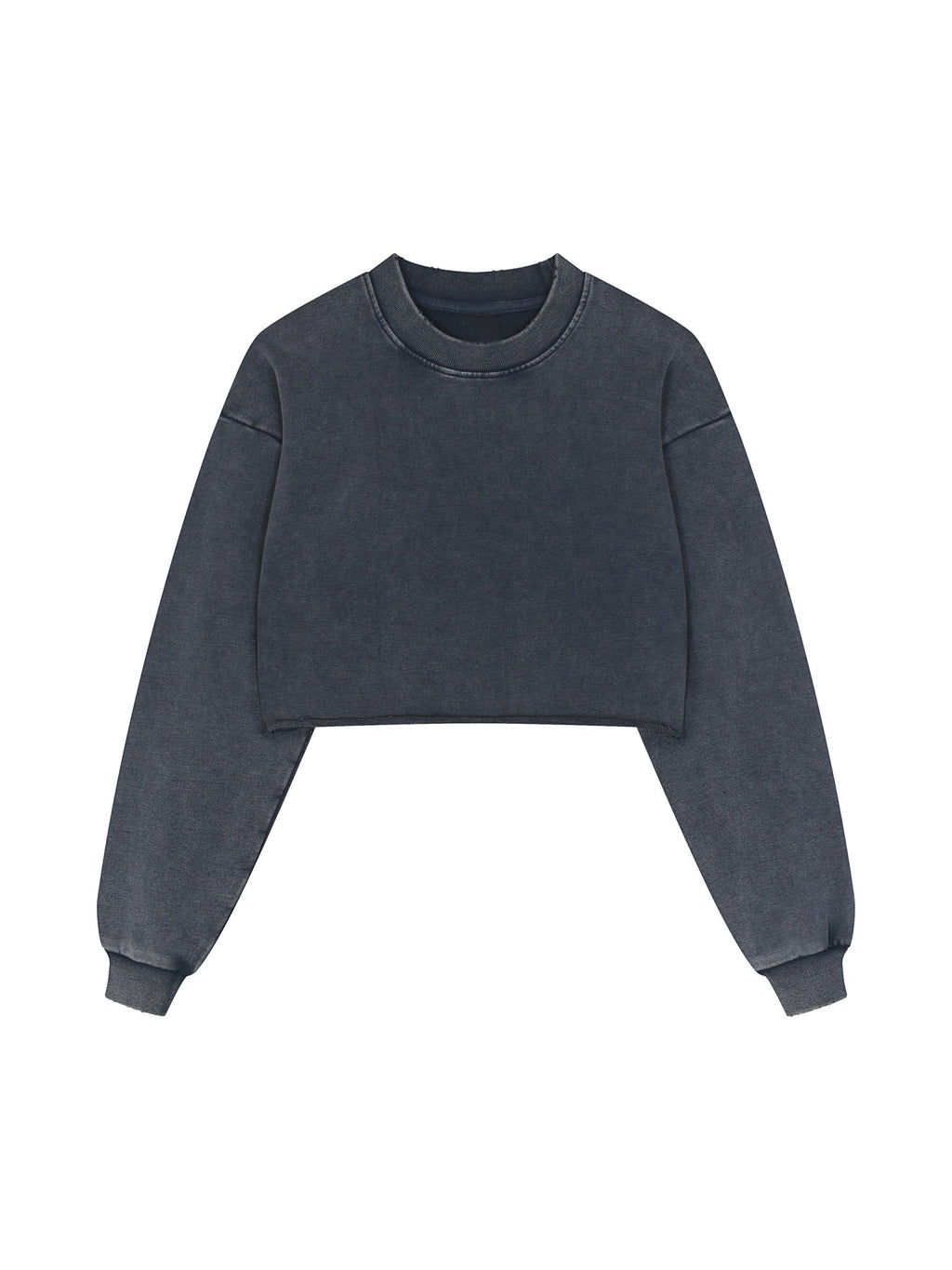 Cyber Kitty Washed Raw Edge Crop Sweatshirt - The Shadow Archive