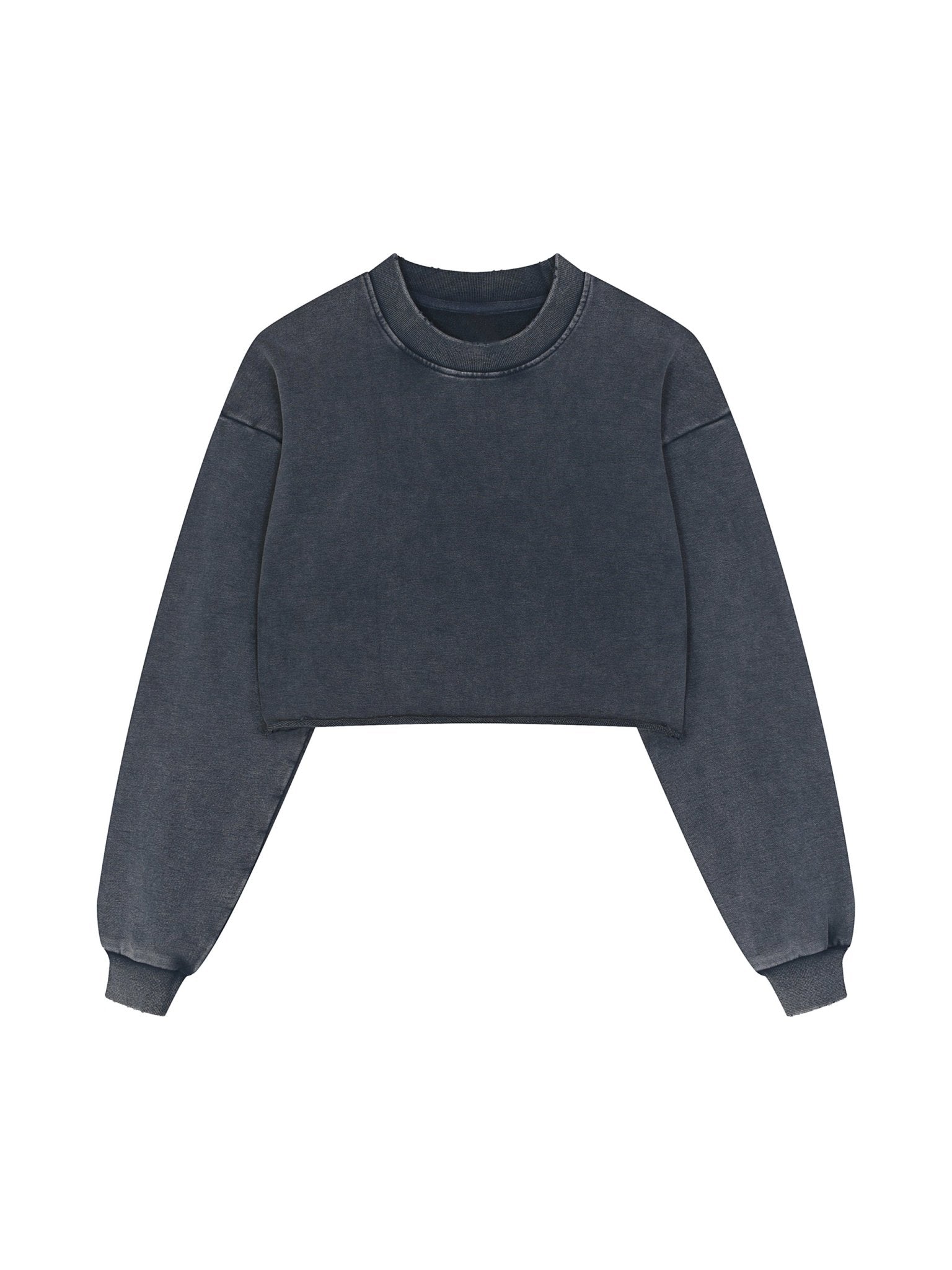 Cyber Kitty Washed Raw Edge Crop Sweatshirt - The Shadow Archive