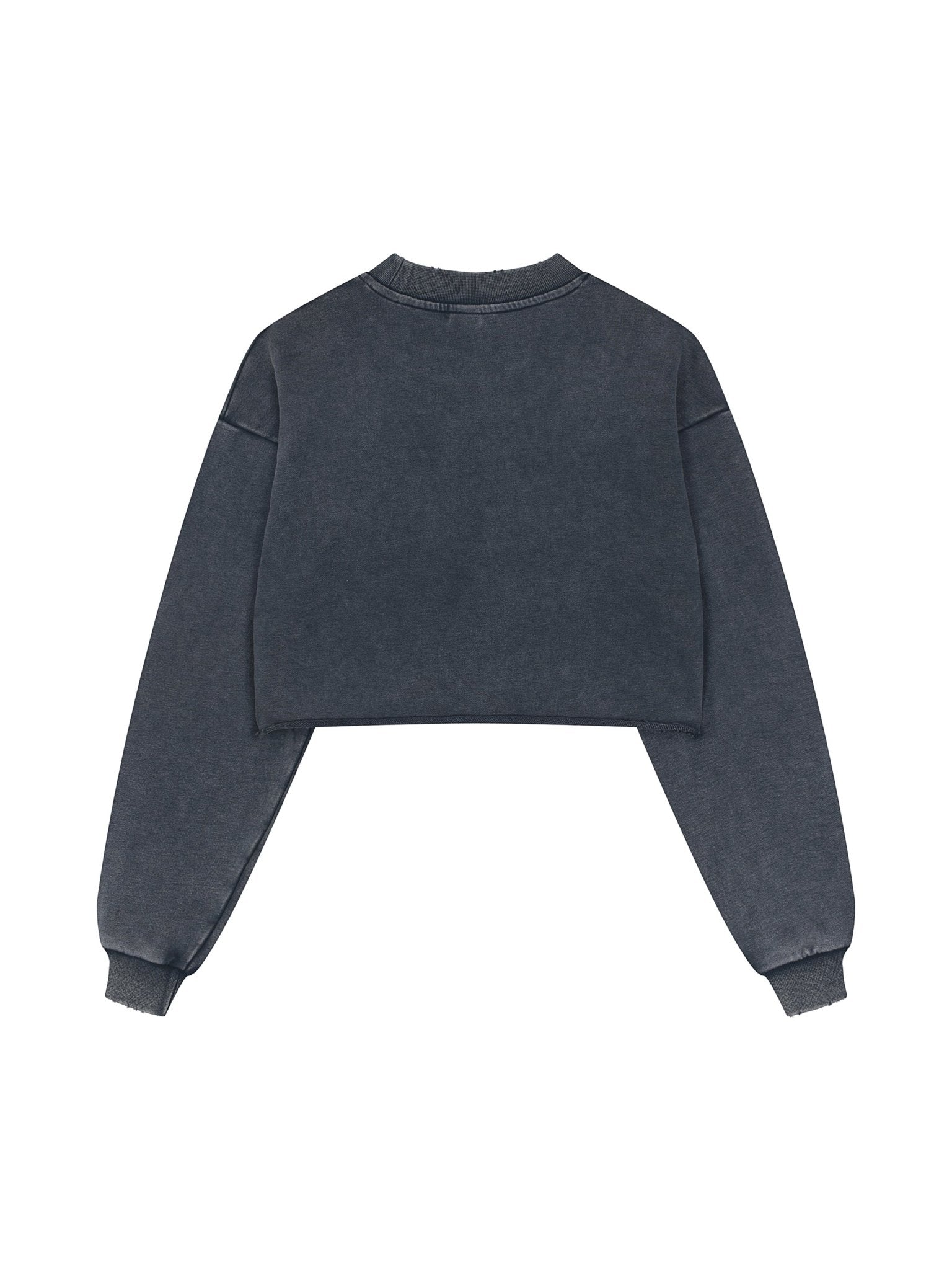 Cyber Kitty Washed Raw Edge Crop Sweatshirt - The Shadow Archive