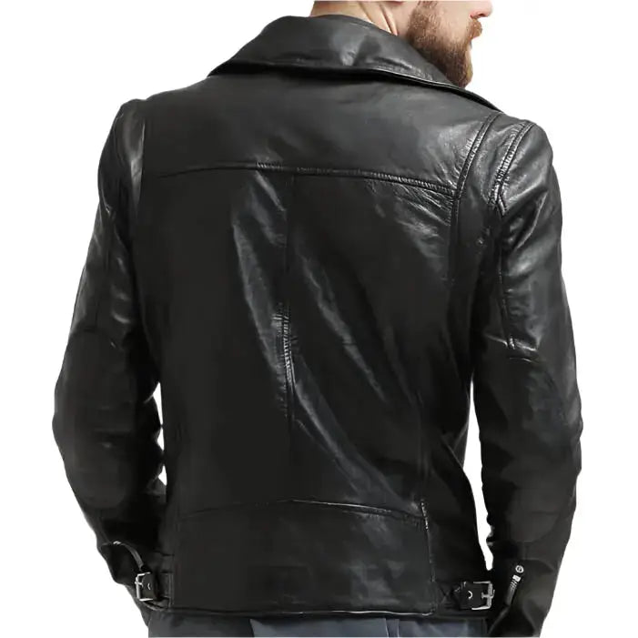 Men’s Black Leather Motorcycle Jacket - The Shadow Archive