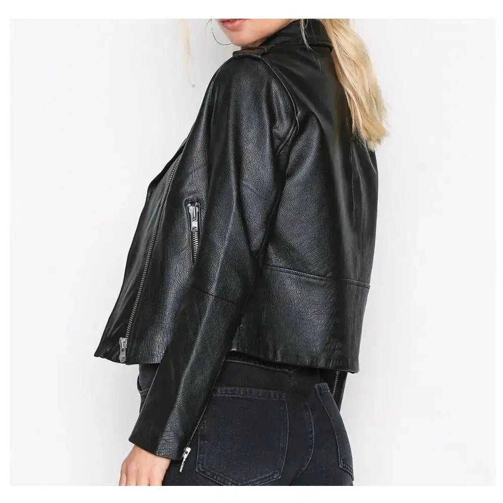 Women’s Slim Fit Fashion Biker Leather Jacket - The Shadow Archive