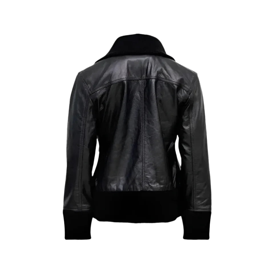 Women’s Black Leather Four - Pocket Bomber Jacket - The Shadow Archive