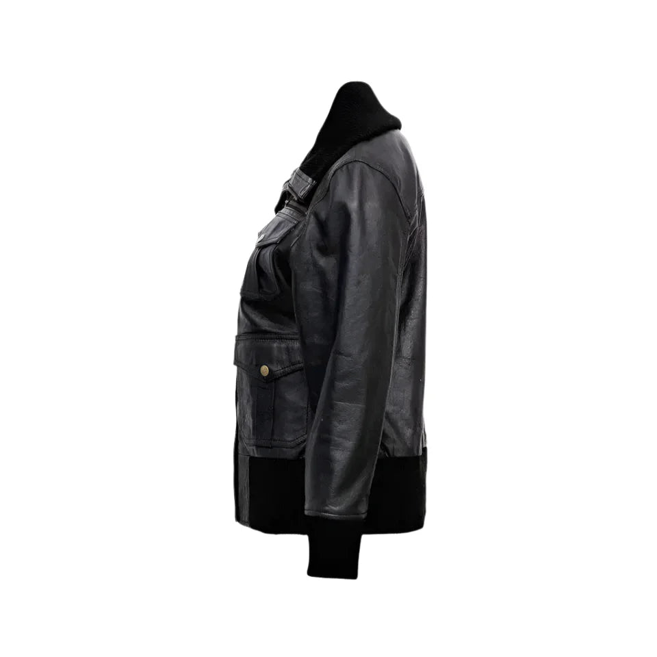 Women’s Black Leather Four - Pocket Bomber Jacket - The Shadow Archive